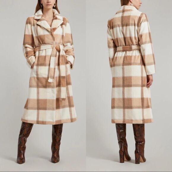 STAND STUDIO Juliet Faux Fur soft Check Long Coat - Size 38(US6) - Picture 7 of 12